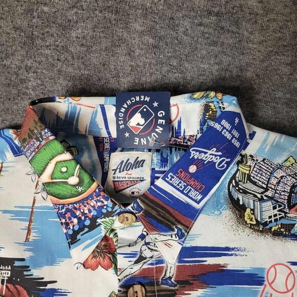 Los Angeles Aloha Dodgers Shirt Mens Sz L Reyn Spooner MLB Hawaiian Baseball New - Picture 4 of 16